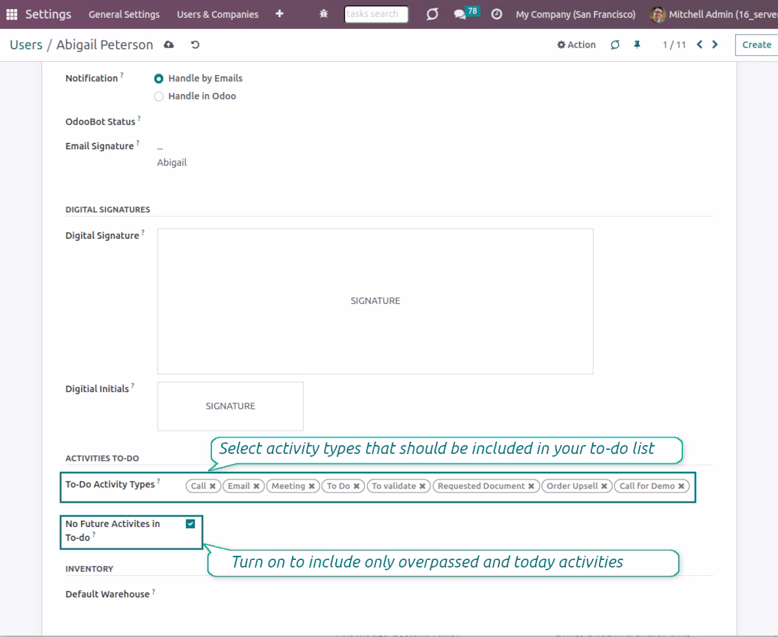 Activity types: user preferences