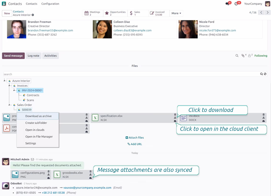 Attachment box: folder tree and files