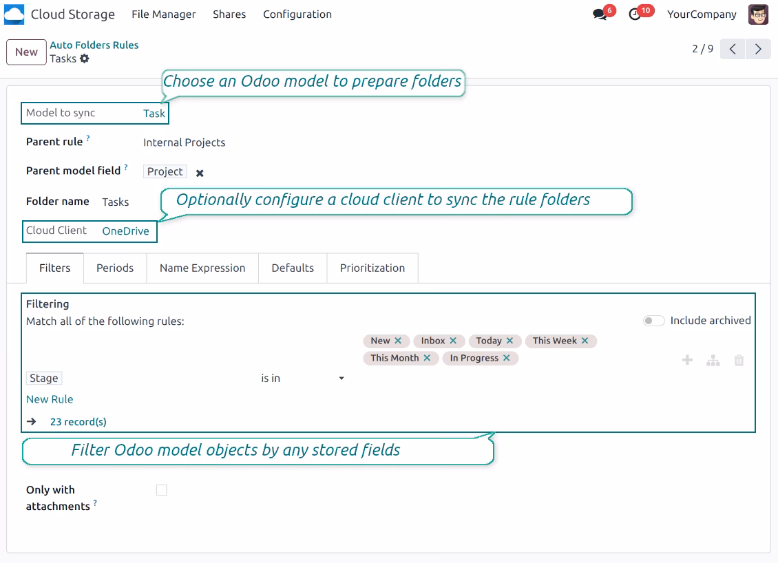 Configure to design folders based on objects