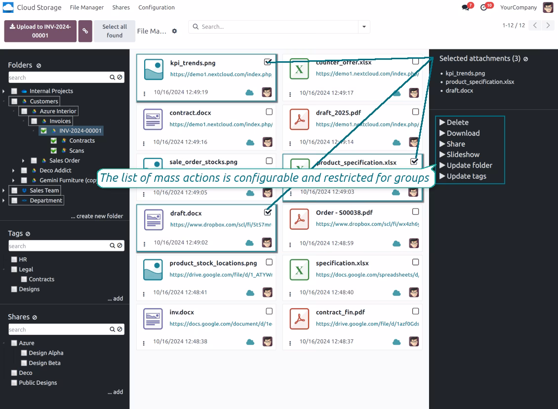 File interface and mass actions