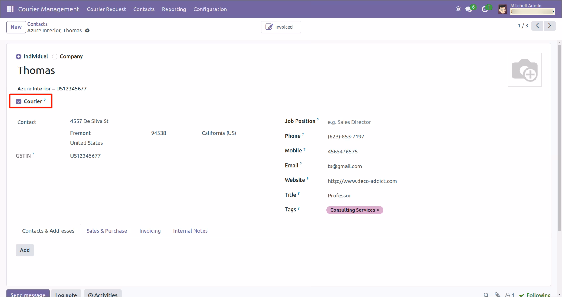 Configure Contacts for Courier Management