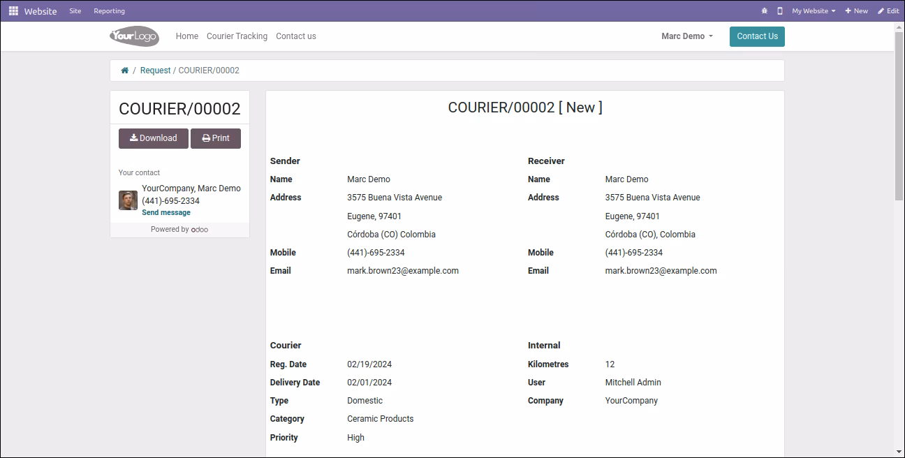 Detailed information about the Courier Request