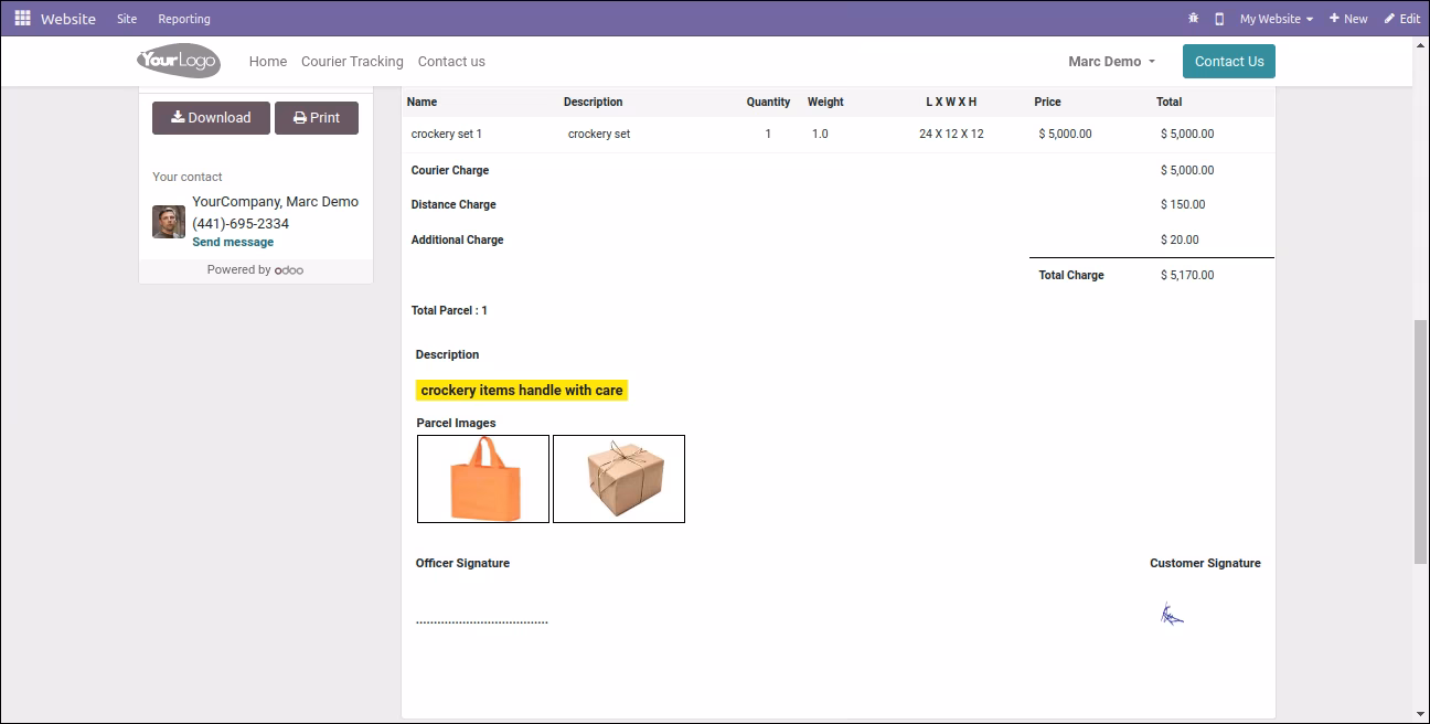 Detailed information about the Courier Request