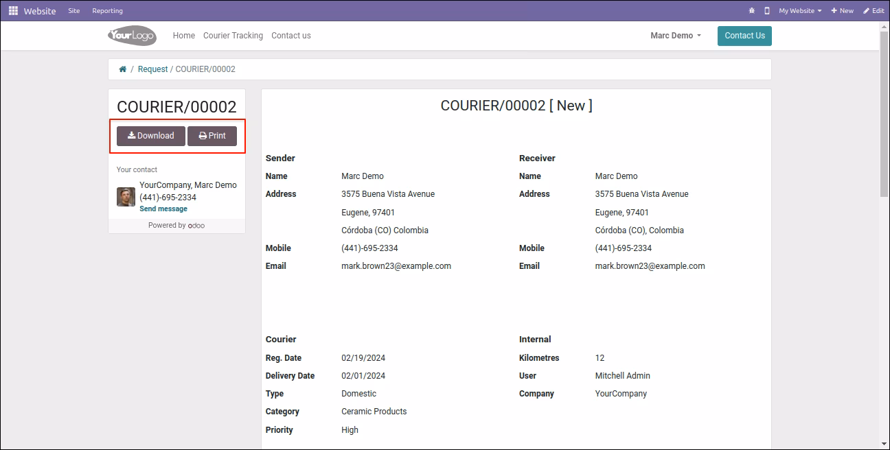 Download Courier Request as PDF