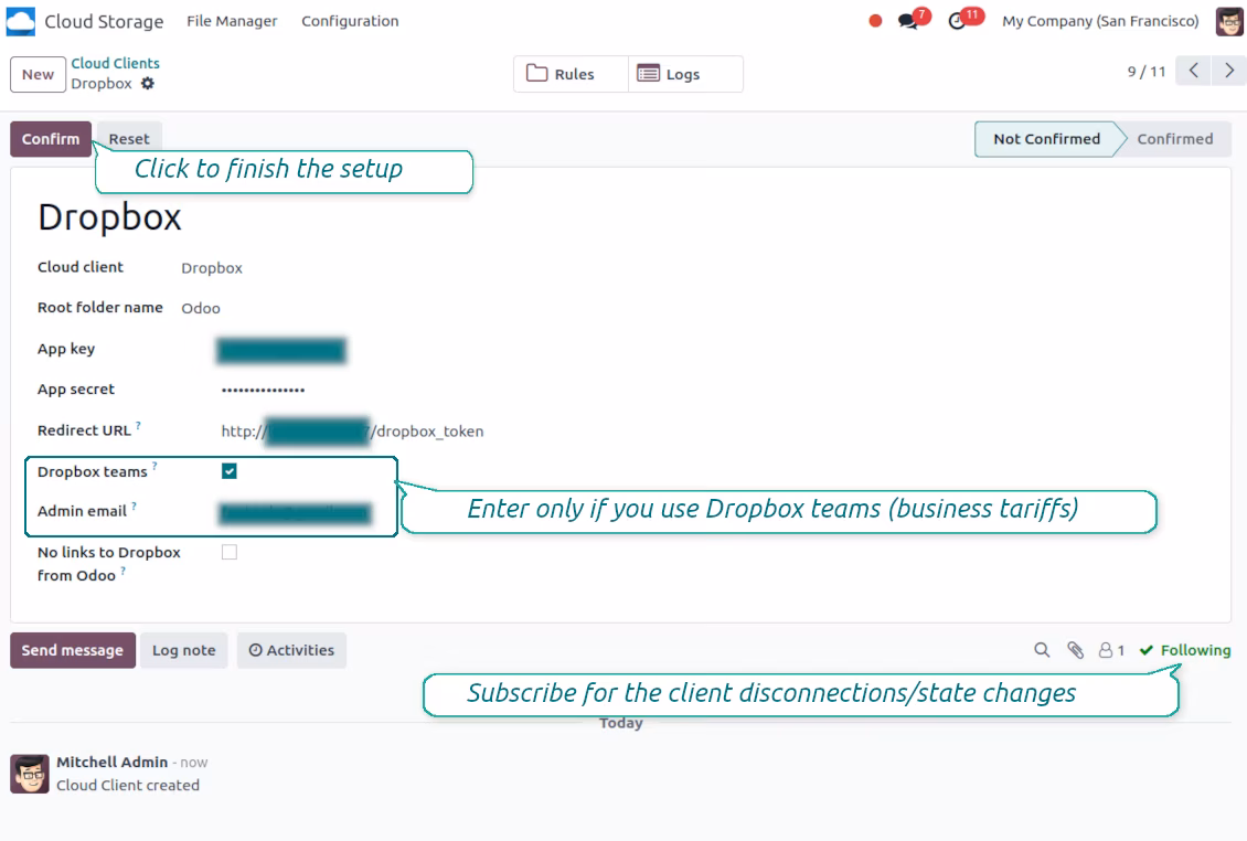 Dropbox settings