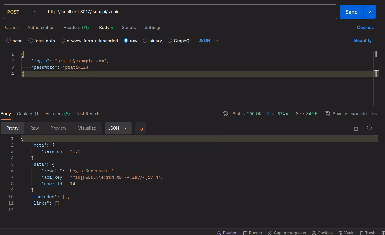 JSON API Key Login Image