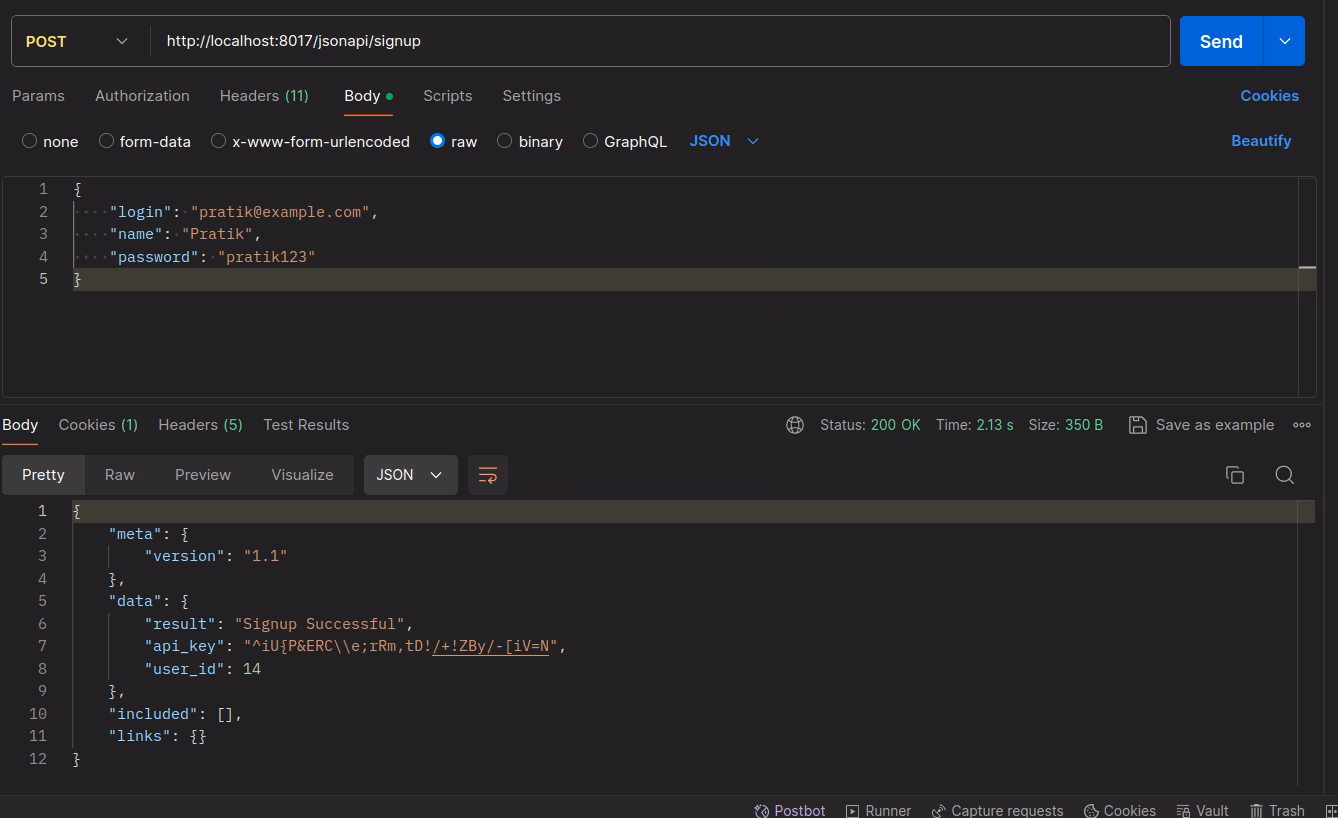 JSON API Key Sign Up Image