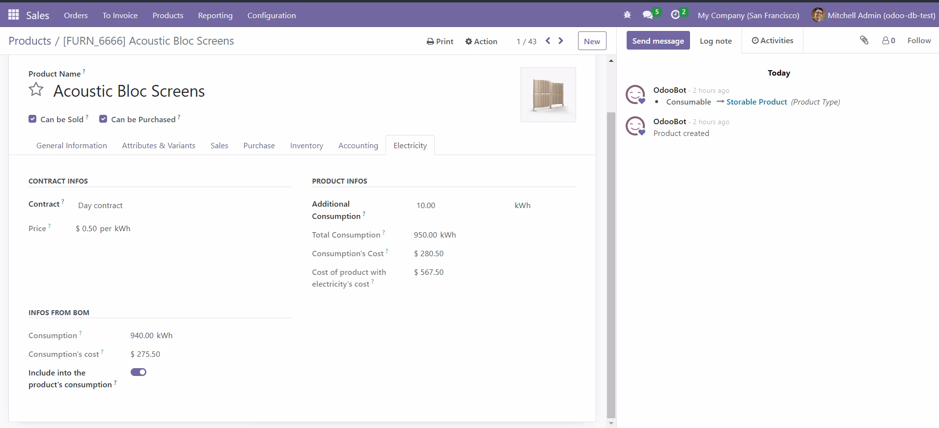 screenshot of product's electricity tab with mrp features