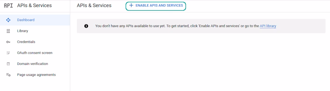 Google Console: the list of APIs