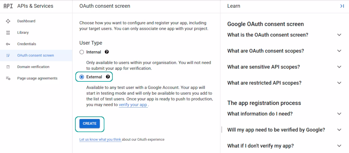 Setting up External User Type API