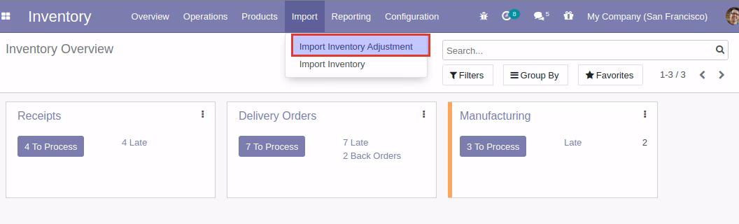 import inventory adjustment in, Import Stock with Serial number/Lot number in