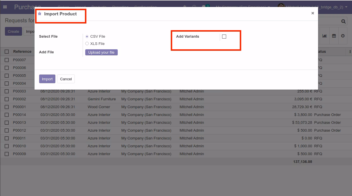 Import Product Template Menu(Without Attribute) Wizard in