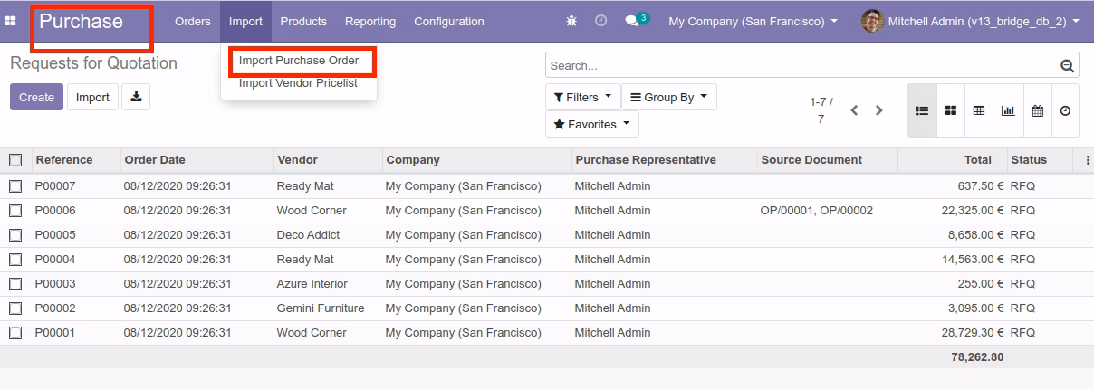 Import Purchase Order in, data import in for purchase module