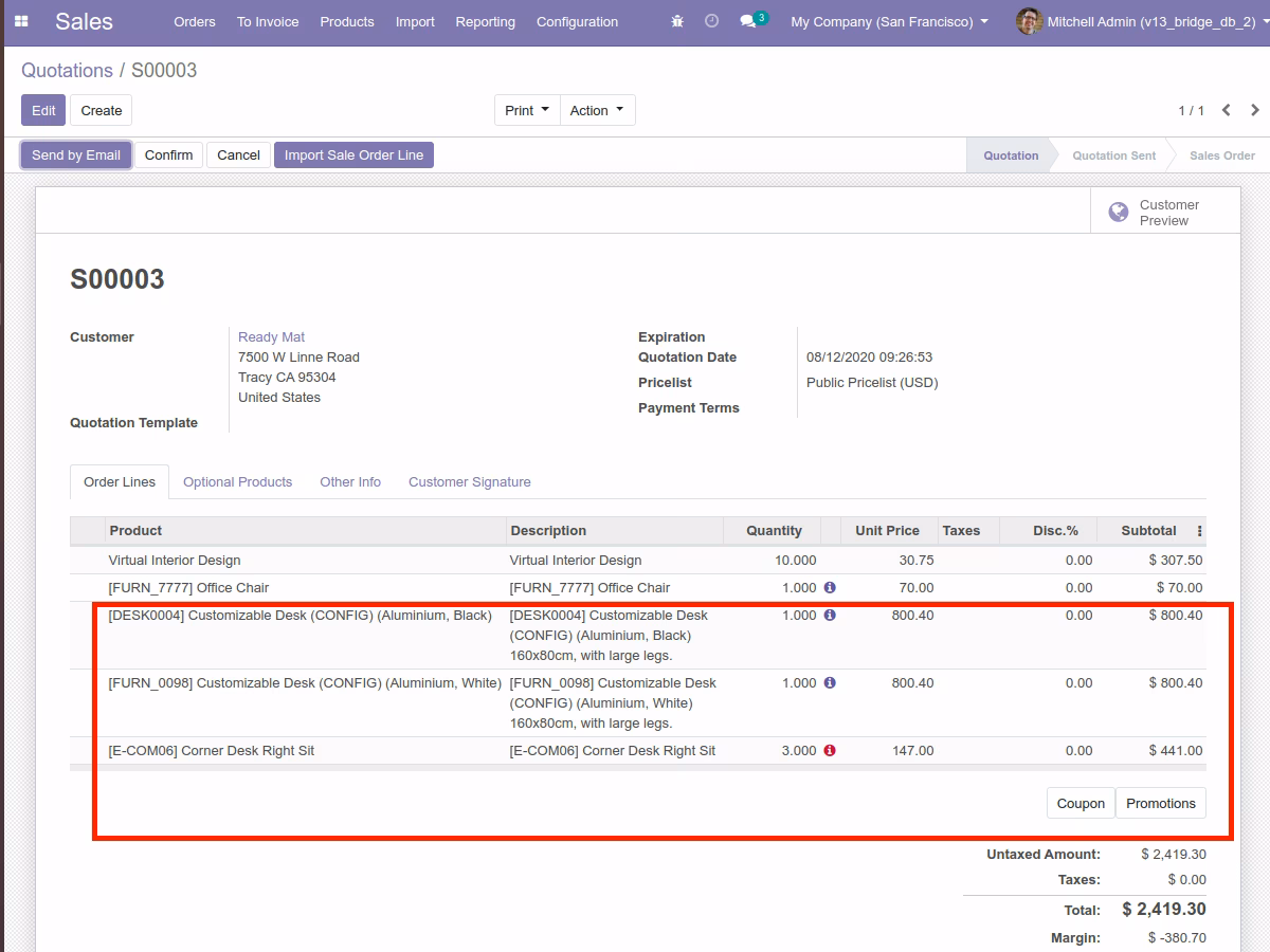 Import sales orders line in using excel