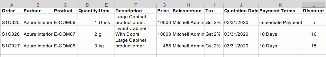 Import code with sale order in using excel or csv 15,14, 13, 12