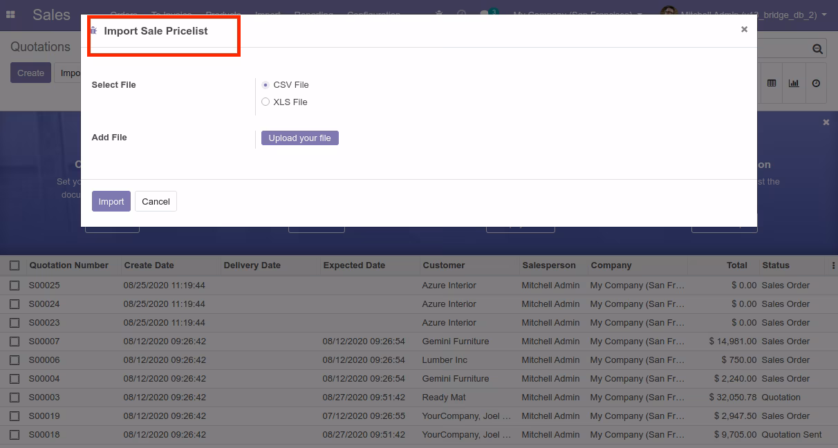 Import Sale Pricelist Wizard in