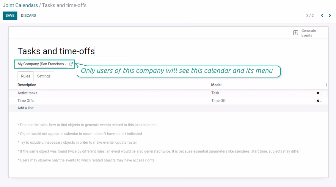 Joint calendar multi company environment