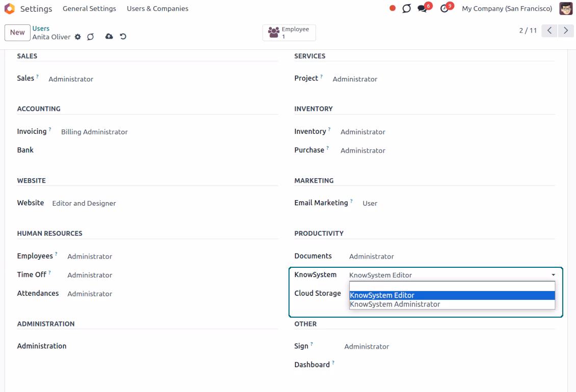 KMS: user rights settings