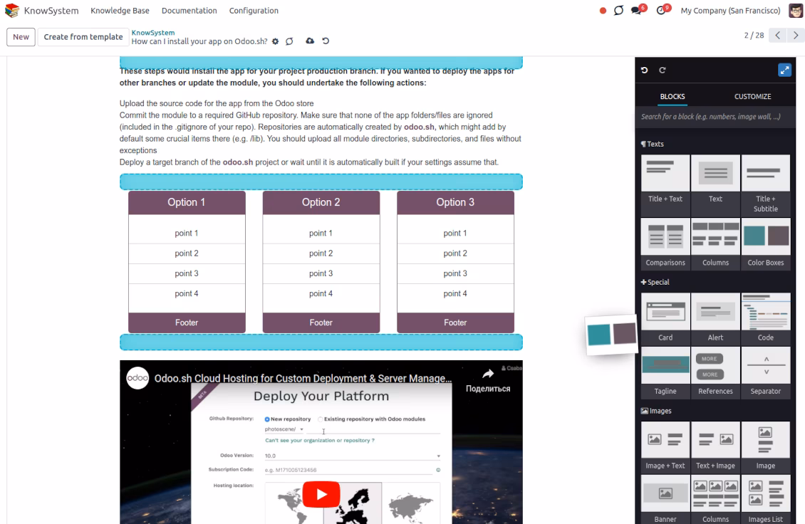 Drag and drop blocks to construct an article