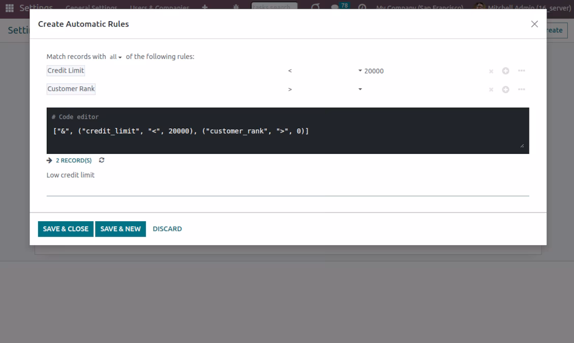 Multiple criteria in color code rules