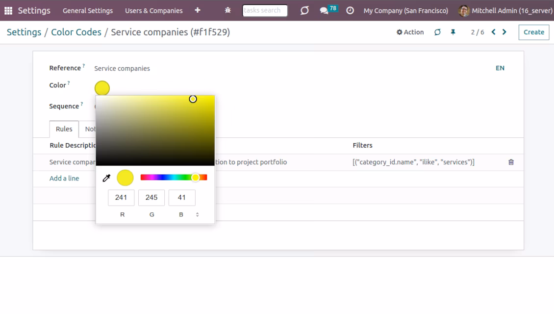 Edit colors for contact codes