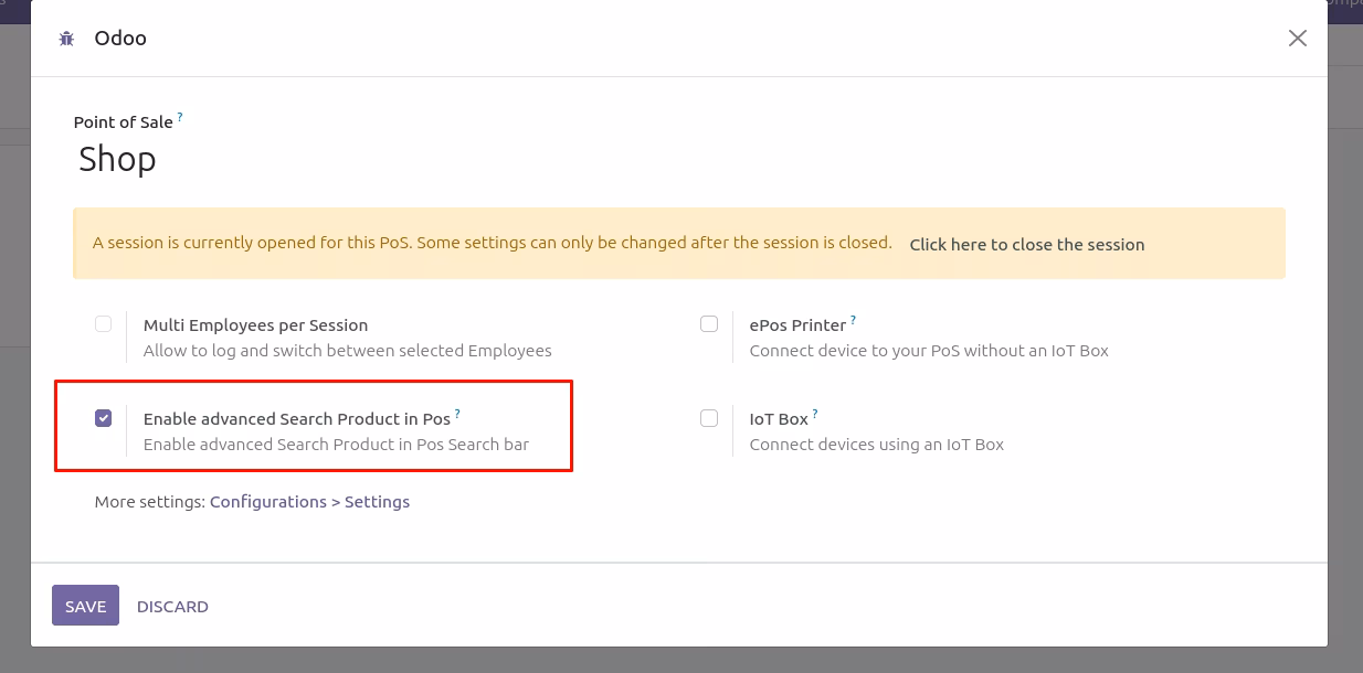 POS Settings Checkbox