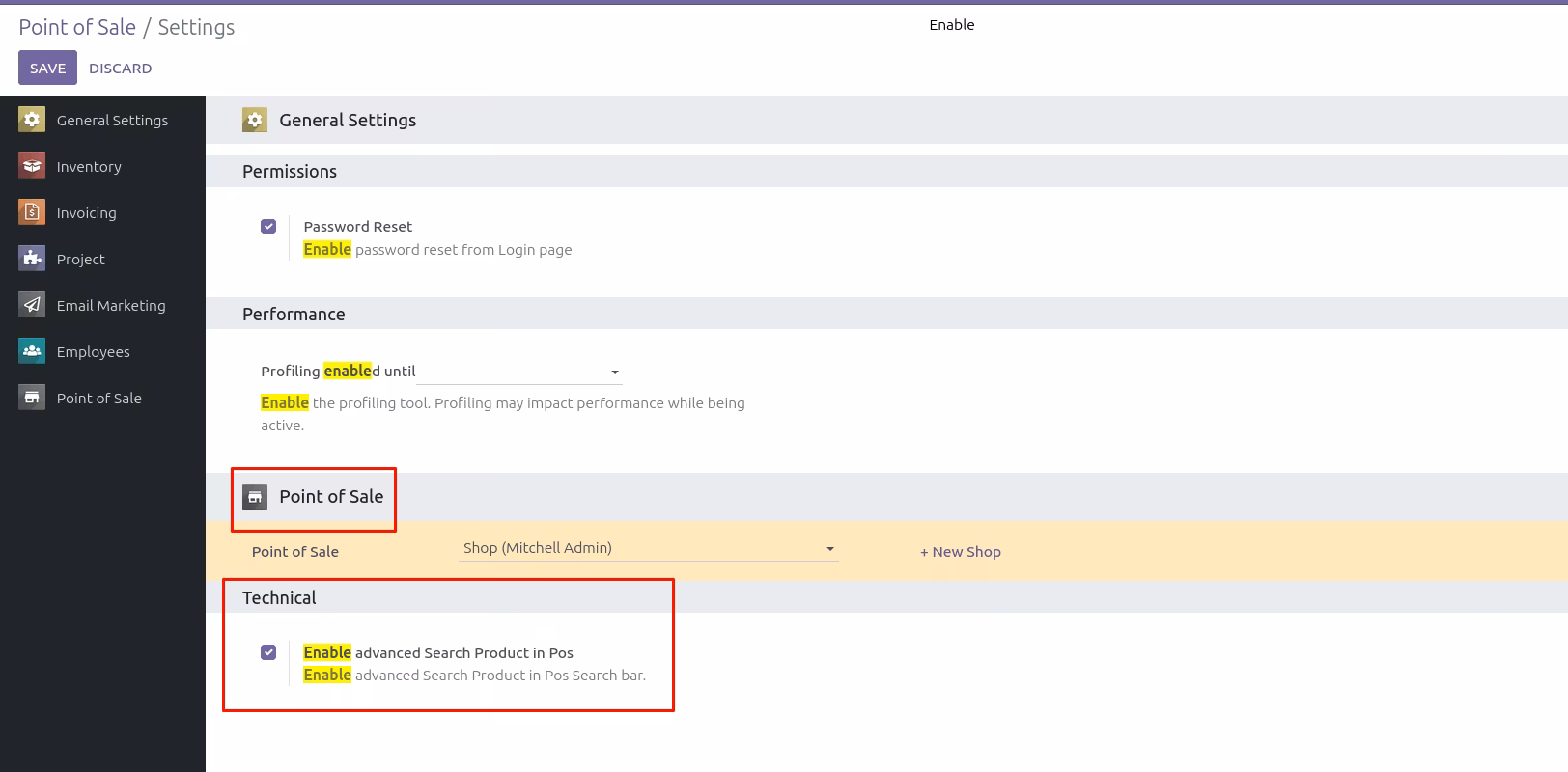 POS Configuration Checkbox