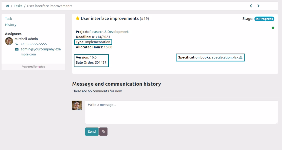 Odoo tasks custom fields in the portal