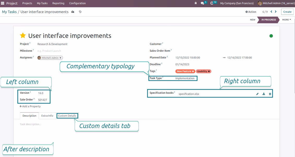 Customized form view of tasks