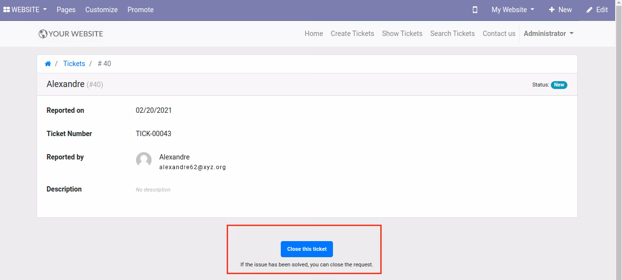 Website helpdesk Close ticket