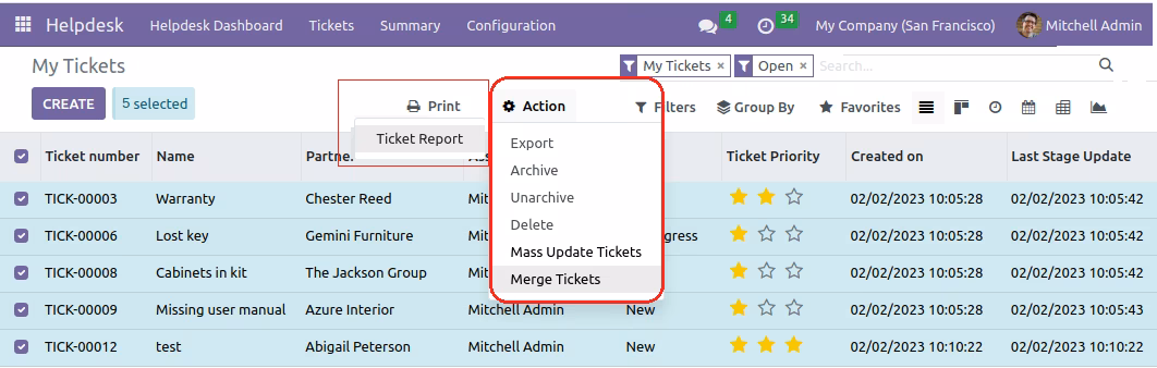 create Task from tickets in 