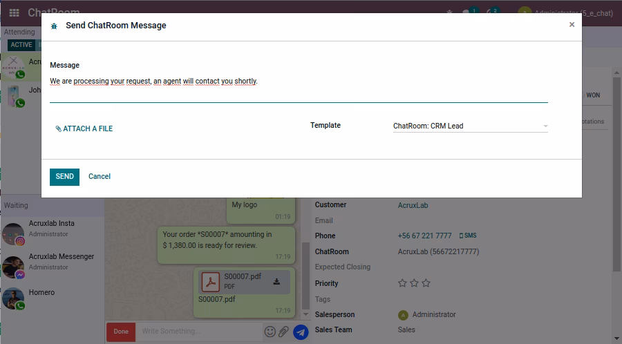 ChatRoom, WhatsApp Template CRM Leads
