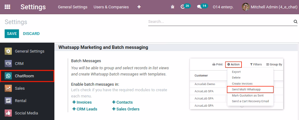 ChatRoom, WhatsApp Configuration Marketing