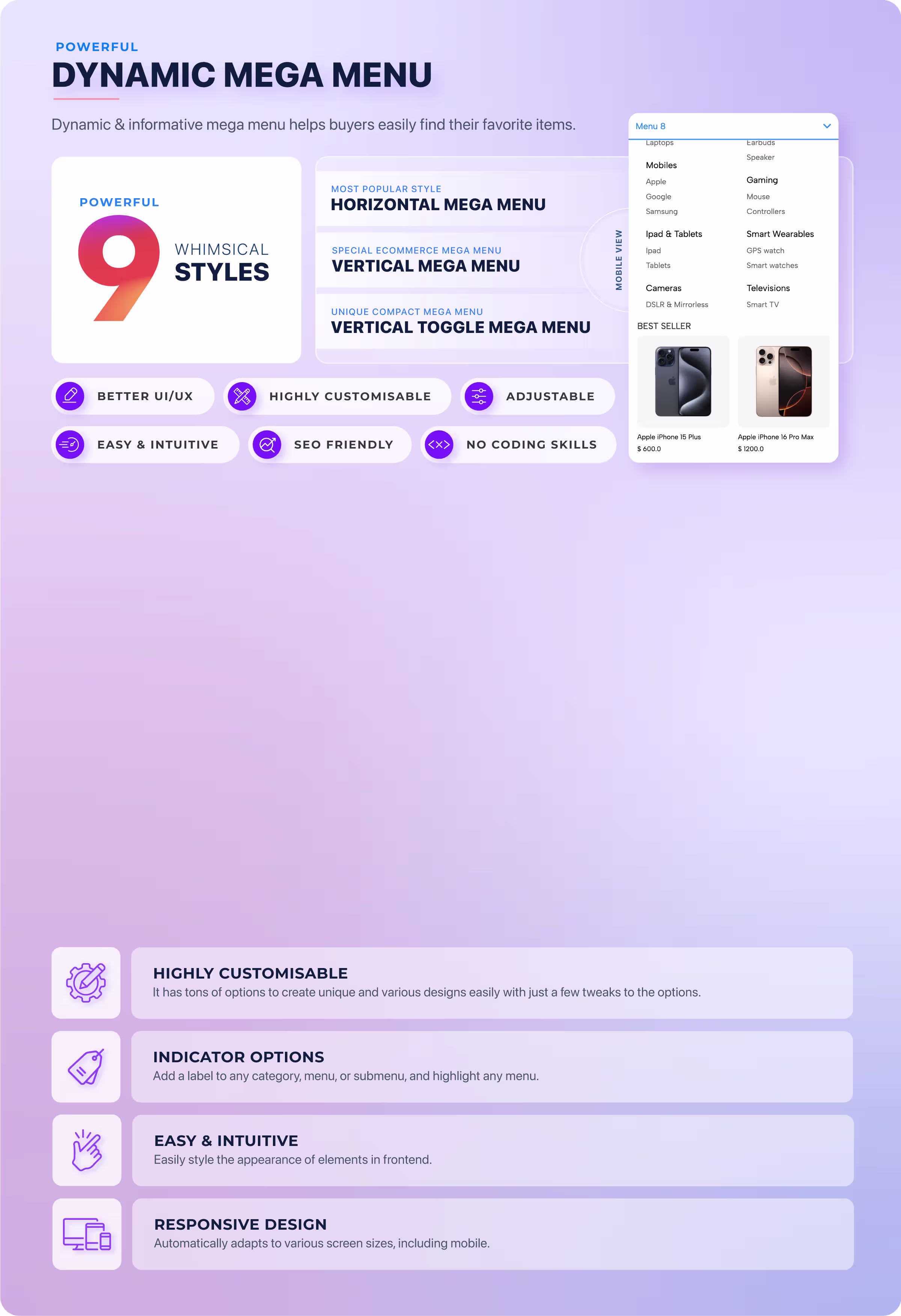 Dynamic mega menu