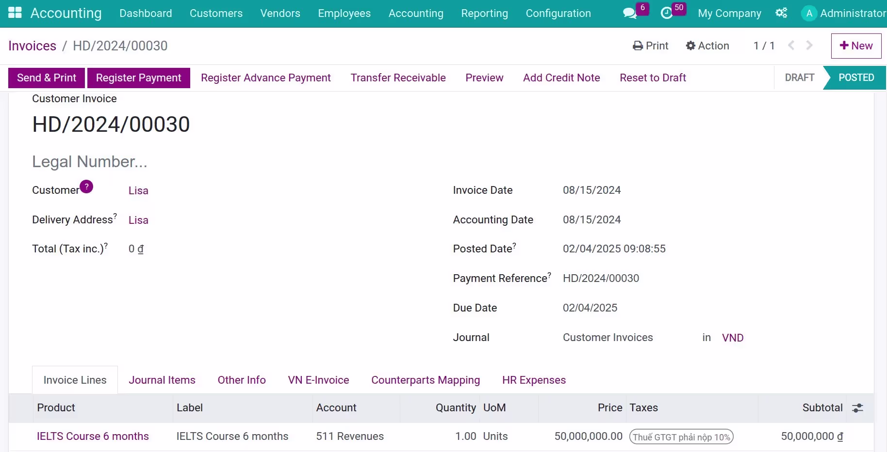 Customer invoice