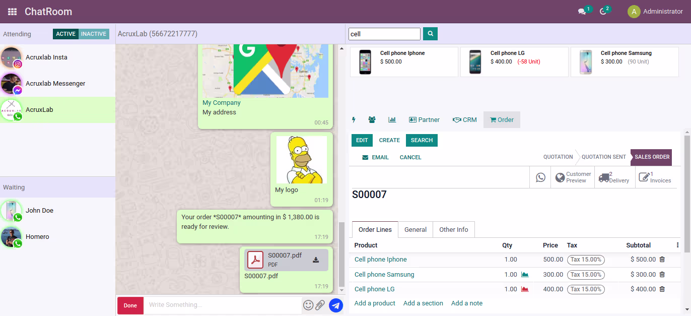 ChatRoom, Onvodo® WhatsApp Sale Order