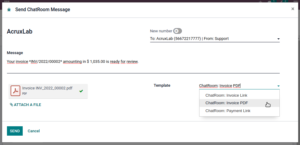 ChatRoom, Onvodo® WhatsApp Template Invoices
