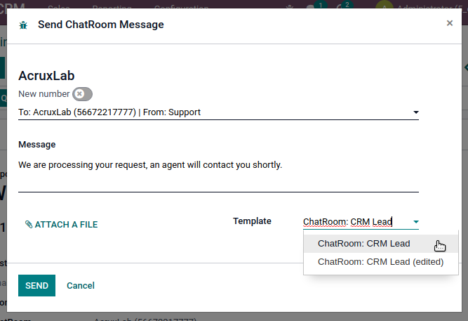 ChatRoom, Onvodo® WhatsApp Template CRM Leads