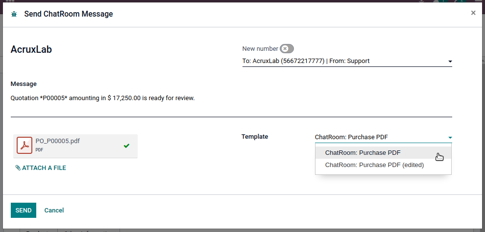 ChatRoom, Onvodo® WhatsApp Template Purchase Order