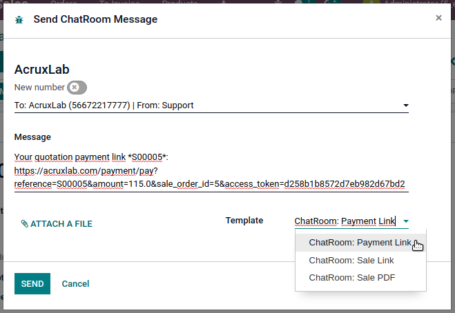 ChatRoom, Onvodo® WhatsApp Template Sale Order