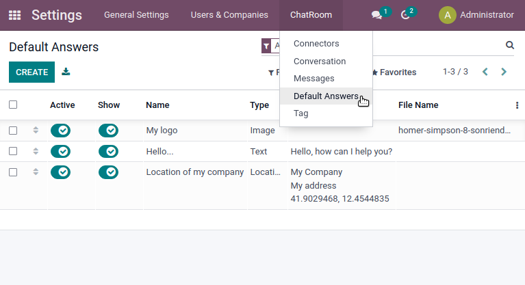 ChatRoom, Onvodo® WhatsApp Default Answers Definition