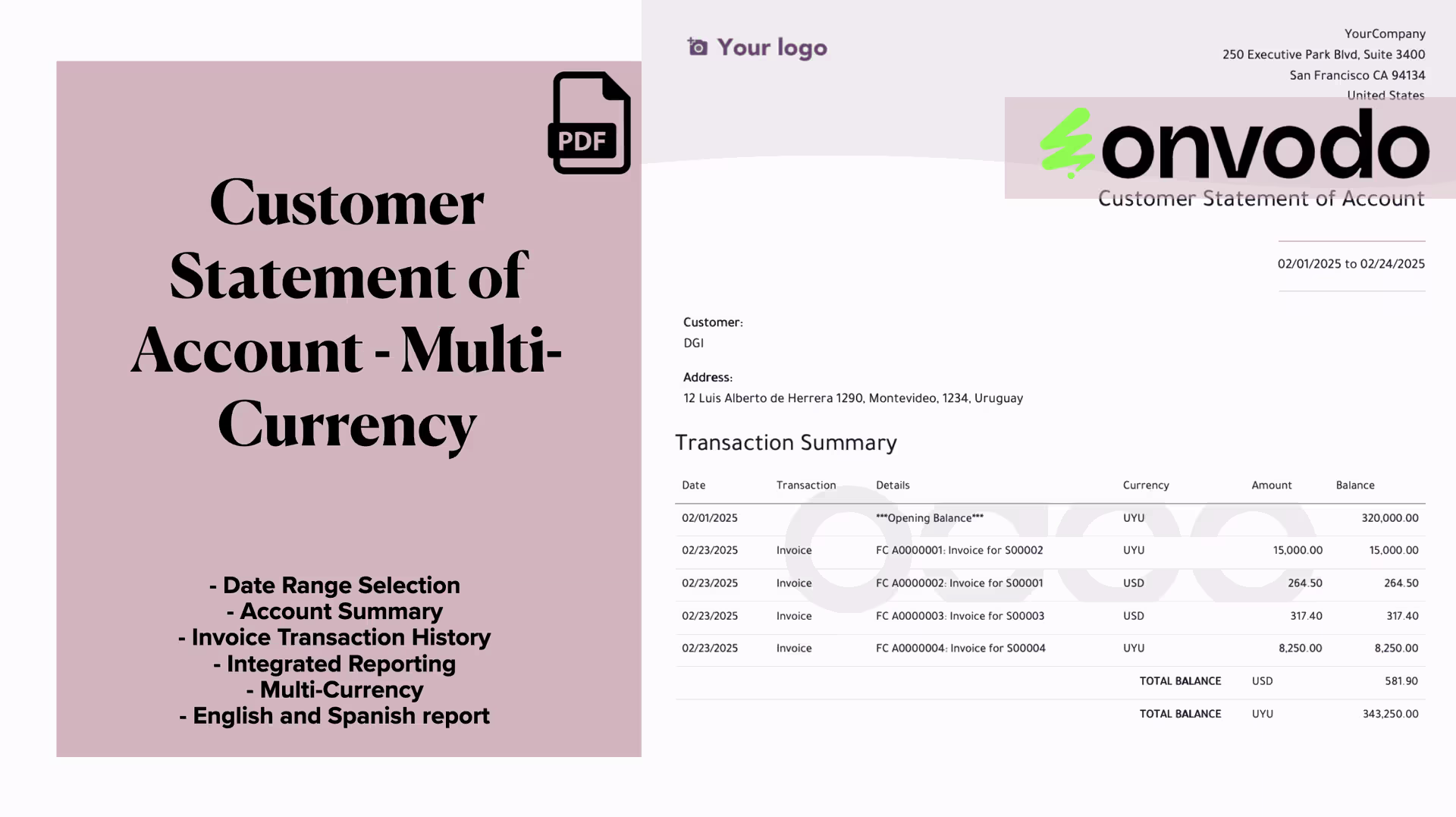 Customer Statement of Account Multiple Currency Report